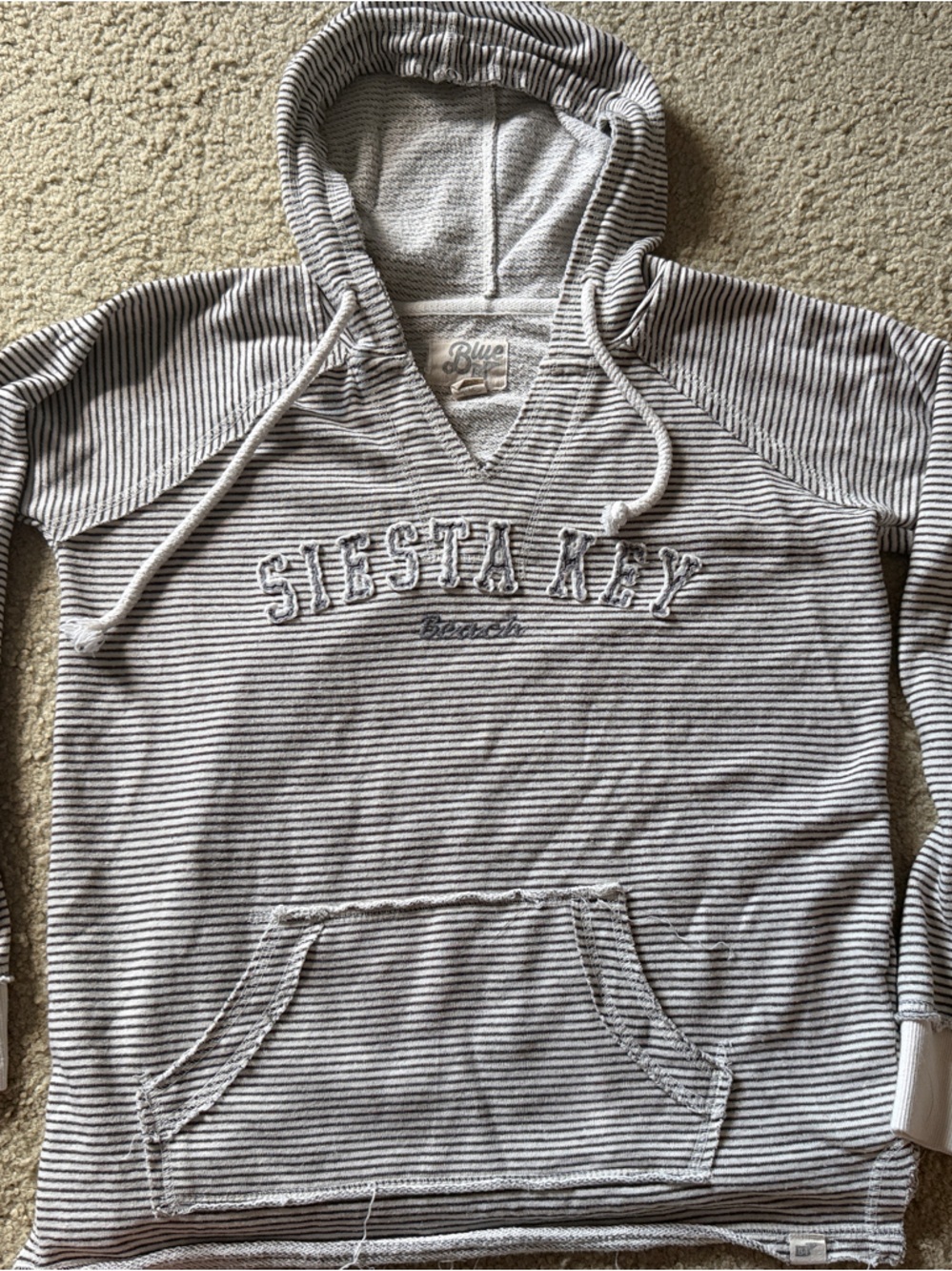 Striped Gray & White Hooded Sweater -siesta key beach